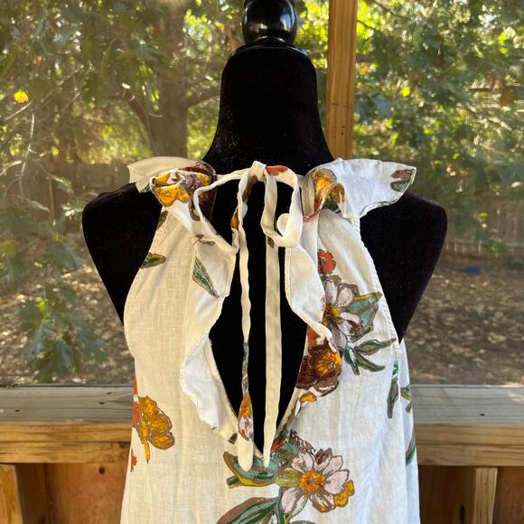 Free People Summer In Tulum Tunic Top White Floral Linen Blend Size XS - Picture 6 of 9